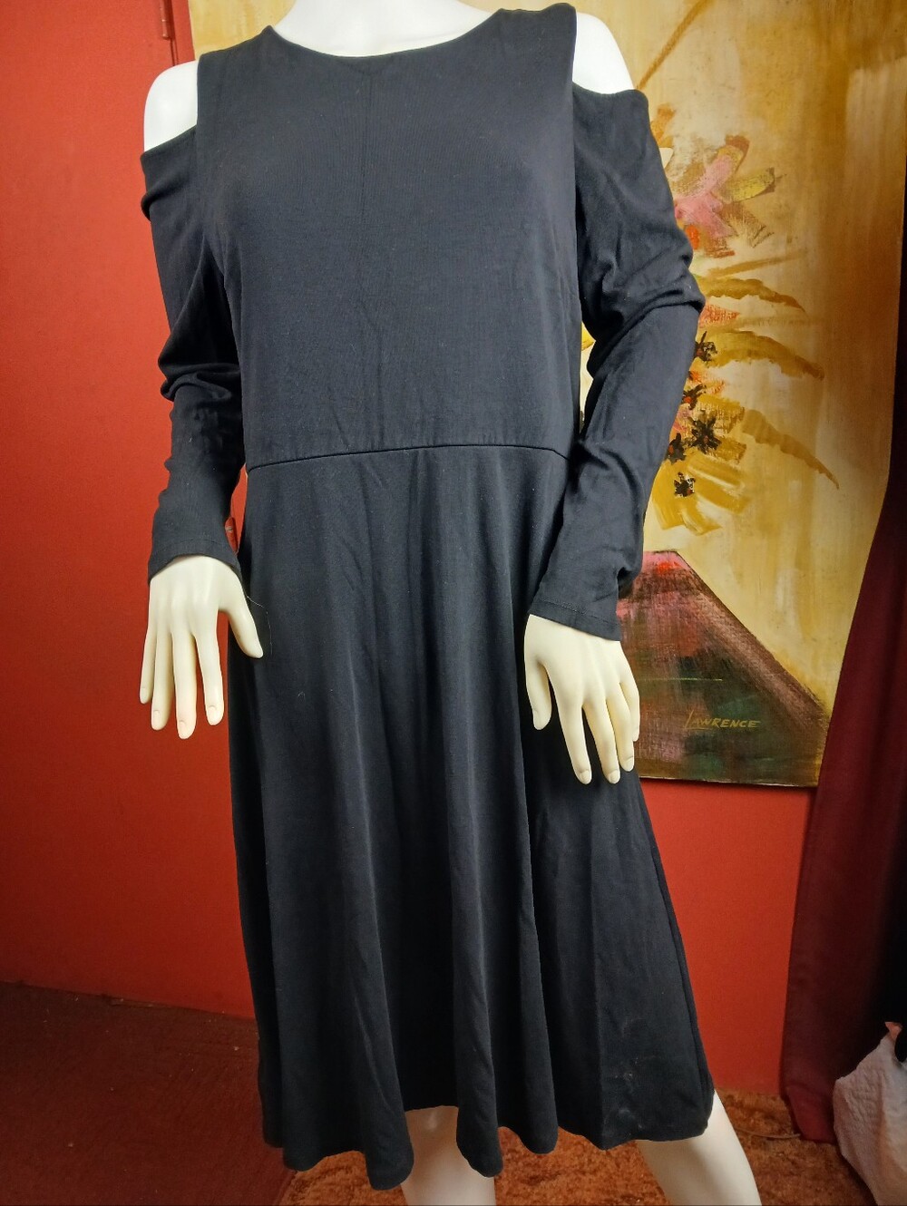 LOFT Black Cold-Shoulder Long Sleeve A-Line Dress